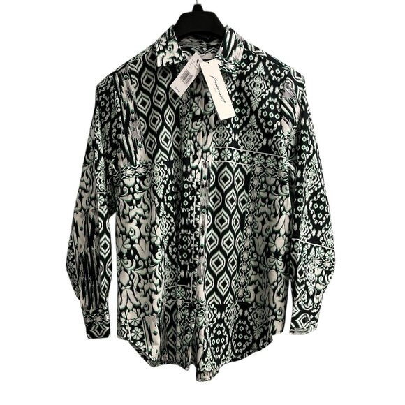 Foxcroft Shirt Womens M Black Mixed Print Non Iron Button Down Career Office - Picture 1 of 8